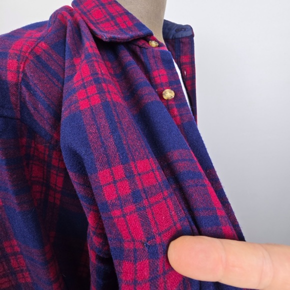 Vtg-Pendleton Flannel Shirt Mens Large Red Blue Plaid Wool Button-Up Long Sleeve - Picture 9 of 9
